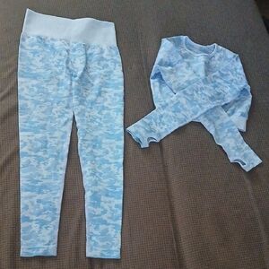 Light Blue Camo Lounge Set - Top & Leggings